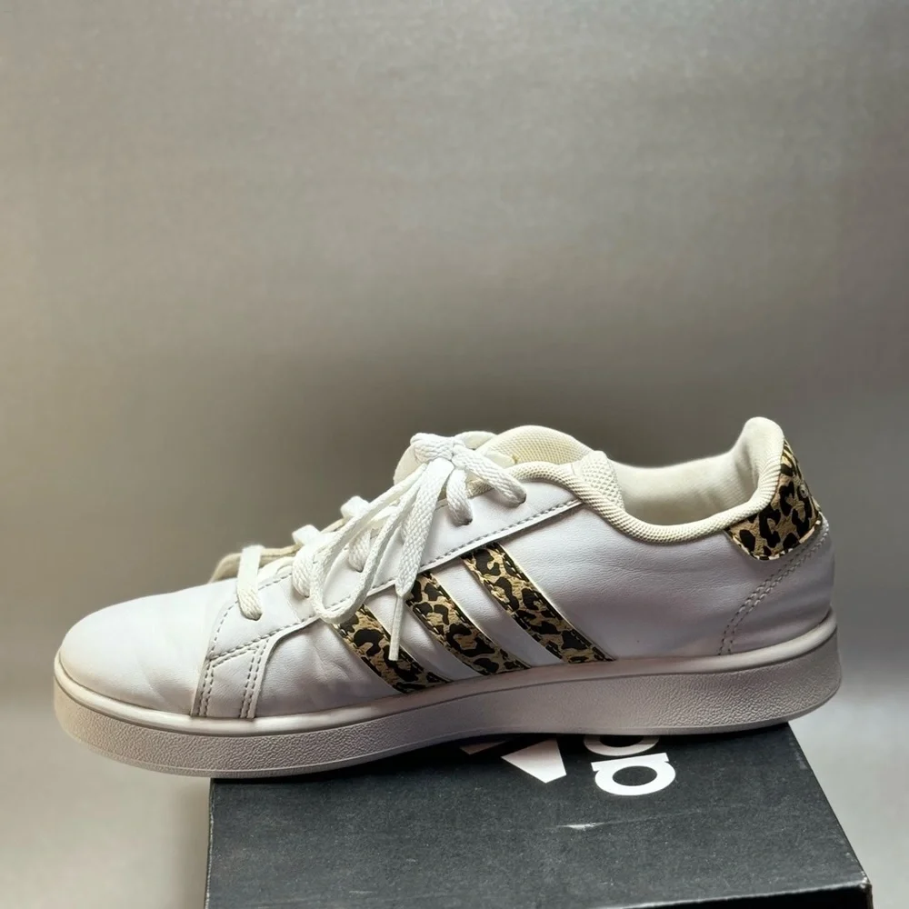 Adidas Grand Court K Shoes White Leopard / Leopard Girl's Sneakers - Picture 6 of 8